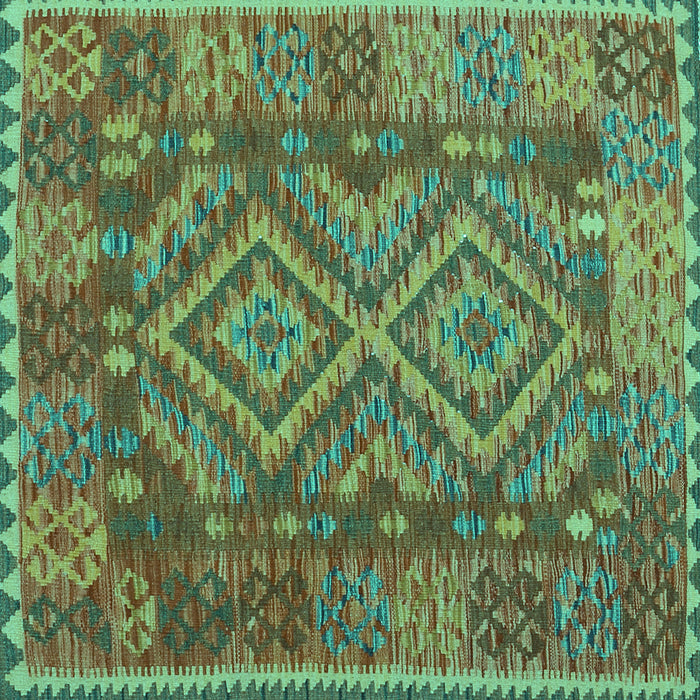 Square Machine Washable Oriental Turquoise Traditional Area Rugs, wshcon1101turq
