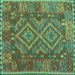 Square Machine Washable Oriental Turquoise Traditional Area Rugs, wshcon1101turq