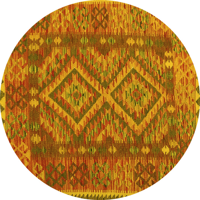 Round Machine Washable Oriental Yellow Traditional Rug, wshcon1101yw