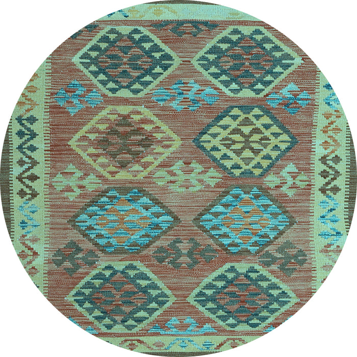 Round Machine Washable Oriental Light Blue Traditional Rug, wshcon1102lblu