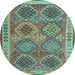 Round Machine Washable Oriental Light Blue Traditional Rug, wshcon1102lblu