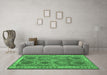 Machine Washable Oriental Emerald Green Traditional Area Rugs in a Living Room,, wshcon1102emgrn