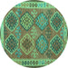 Round Machine Washable Oriental Turquoise Traditional Area Rugs, wshcon1102turq