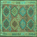 Square Machine Washable Oriental Turquoise Traditional Area Rugs, wshcon1102turq