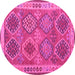 Round Machine Washable Oriental Pink Traditional Rug, wshcon1102pnk