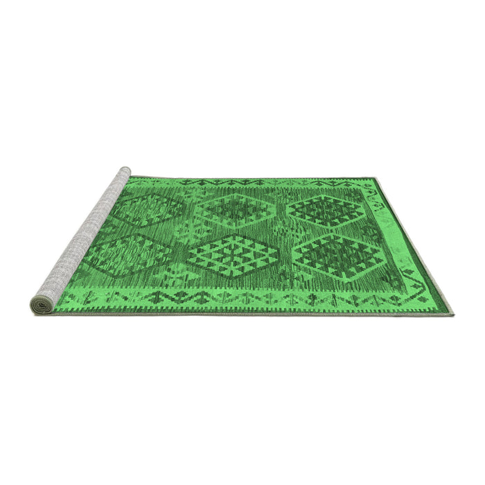 Sideview of Machine Washable Oriental Emerald Green Traditional Area Rugs, wshcon1102emgrn