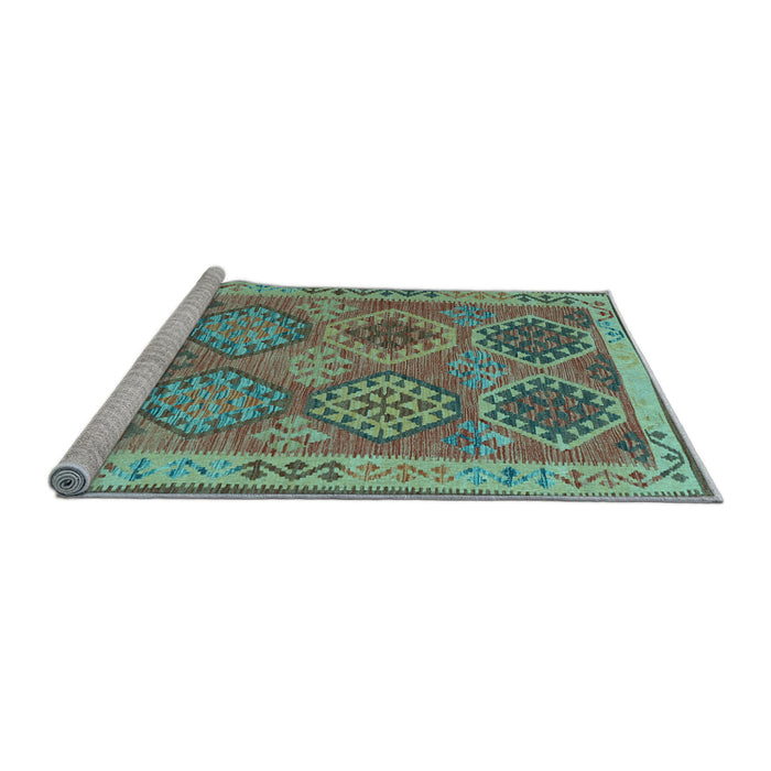 Sideview of Machine Washable Oriental Light Blue Traditional Rug, wshcon1102lblu