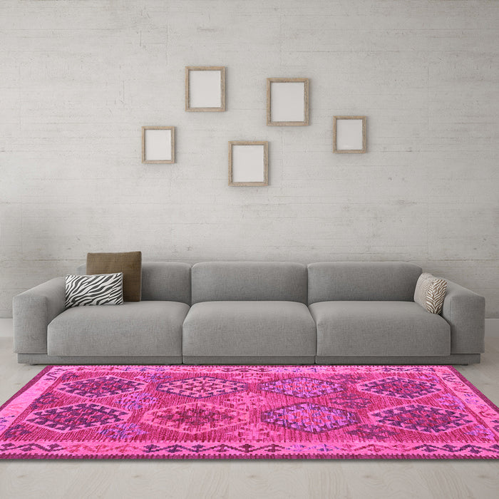 Machine Washable Oriental Pink Traditional Rug in a Living Room, wshcon1102pnk