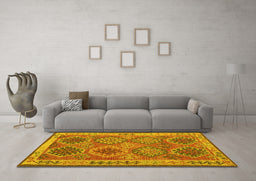 Machine Washable Oriental Yellow Traditional Rug in a Living Room, wshcon1102yw