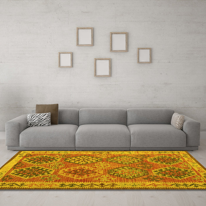 Machine Washable Oriental Yellow Traditional Rug in a Living Room, wshcon1102yw