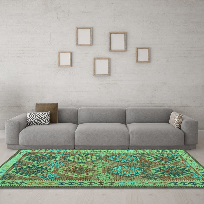 Machine Washable Oriental Turquoise Traditional Area Rugs in a Living Room,, wshcon1102turq
