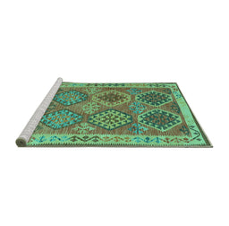 Sideview of Machine Washable Oriental Turquoise Traditional Area Rugs, wshcon1102turq