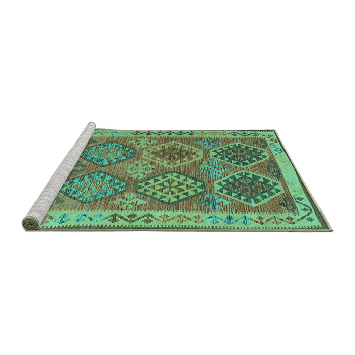 Sideview of Machine Washable Oriental Turquoise Traditional Area Rugs, wshcon1102turq