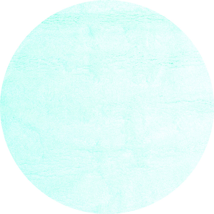 Round Machine Washable Solid Turquoise Modern Area Rugs, wshcon1104turq