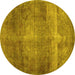 Round Machine Washable Abstract Yellow Contemporary Rug, wshcon1105yw