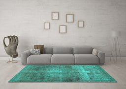 Machine Washable Abstract Turquoise Contemporary Area Rugs in a Living Room,, wshcon1105turq