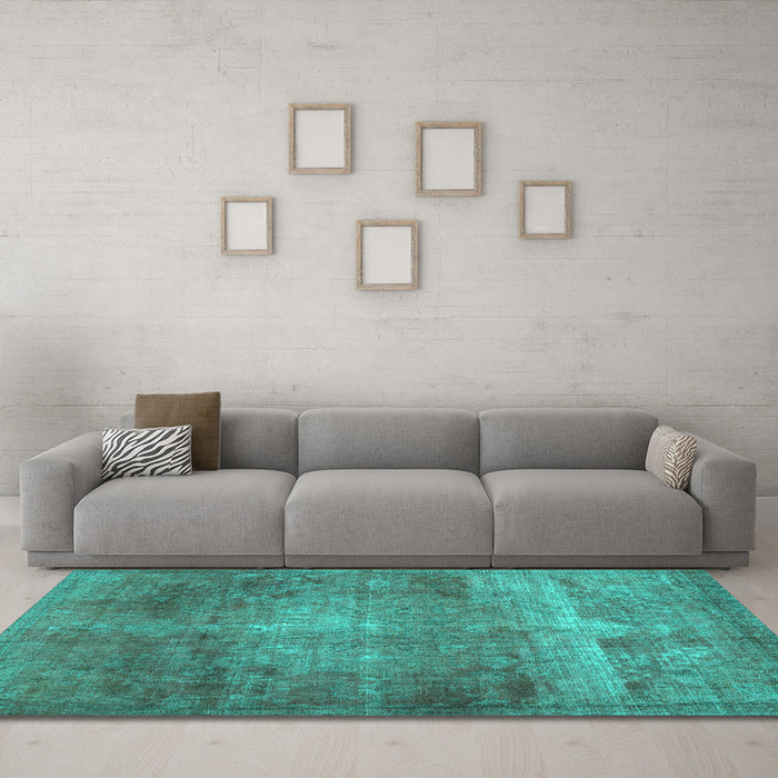 Machine Washable Abstract Turquoise Contemporary Area Rugs in a Living Room,, wshcon1105turq