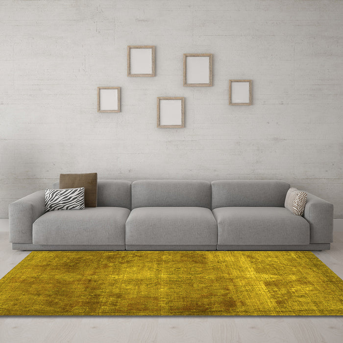 Machine Washable Abstract Yellow Contemporary Rug in a Living Room, wshcon1105yw