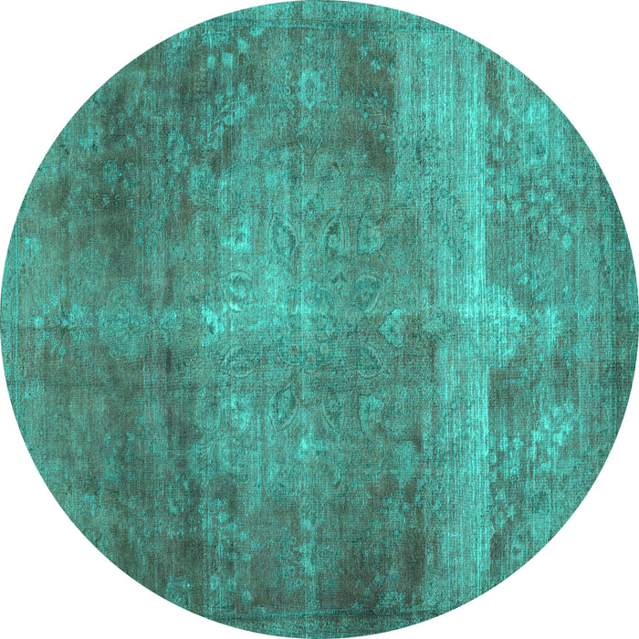 Round Machine Washable Abstract Turquoise Contemporary Area Rugs, wshcon1105turq