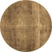 Round Abstract Brown Contemporary Rug, con1105brn