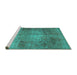Sideview of Machine Washable Abstract Turquoise Contemporary Area Rugs, wshcon1105turq