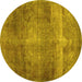 Round Abstract Yellow Contemporary Rug, con1105yw