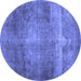 Round Abstract Blue Contemporary Rug, con1105blu