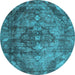 Round Machine Washable Abstract Light Blue Contemporary Rug, wshcon1106lblu