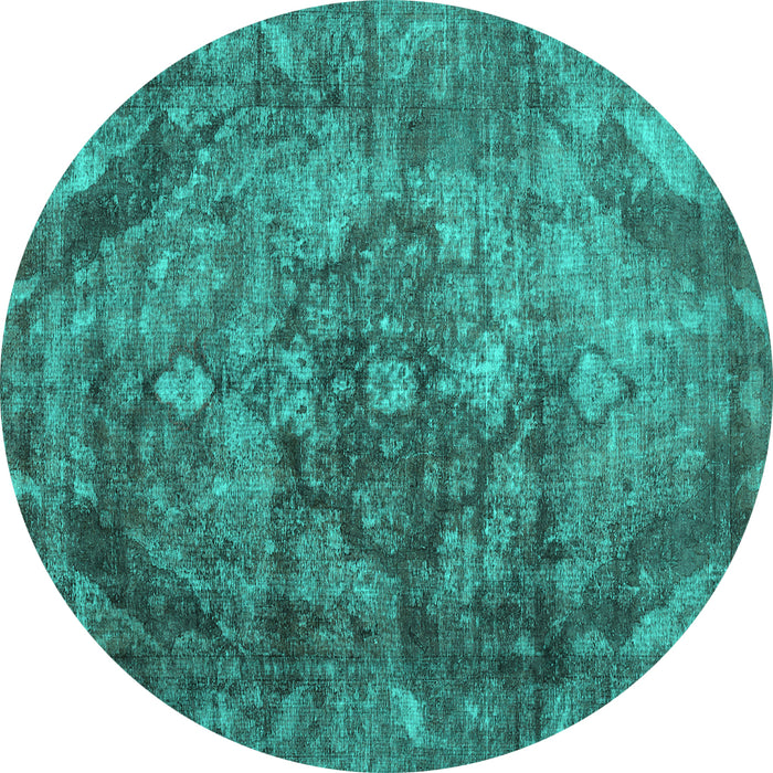 Round Machine Washable Abstract Turquoise Contemporary Area Rugs, wshcon1106turq