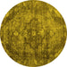 Round Abstract Yellow Contemporary Rug, con1106yw