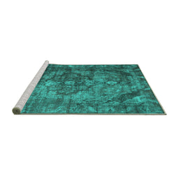 Sideview of Machine Washable Abstract Turquoise Contemporary Area Rugs, wshcon1106turq