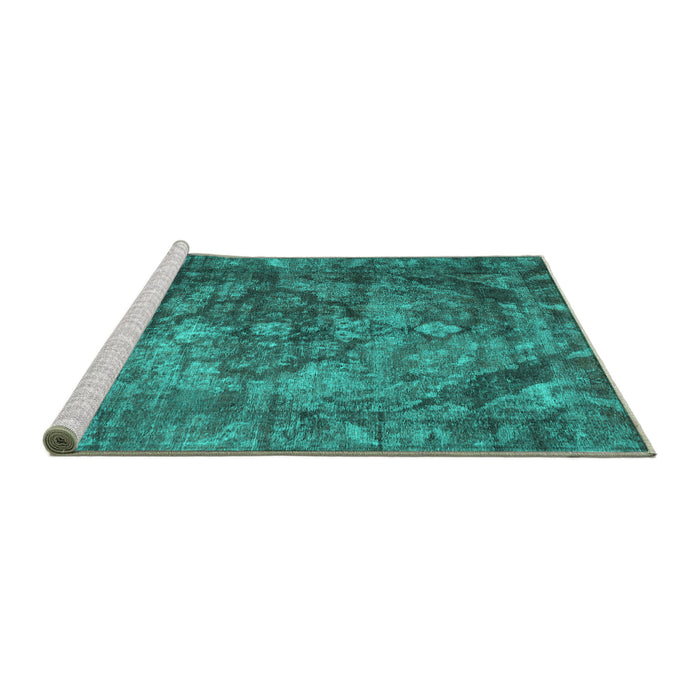 Sideview of Machine Washable Abstract Turquoise Contemporary Area Rugs, wshcon1106turq