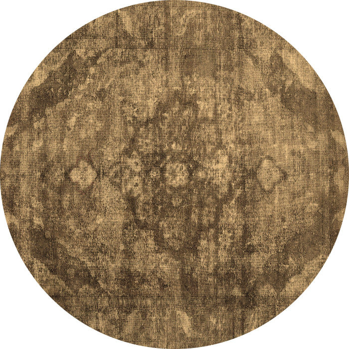 Round Machine Washable Abstract Brown Contemporary Rug, wshcon1106brn