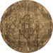 Round Machine Washable Abstract Brown Contemporary Rug, wshcon1106brn