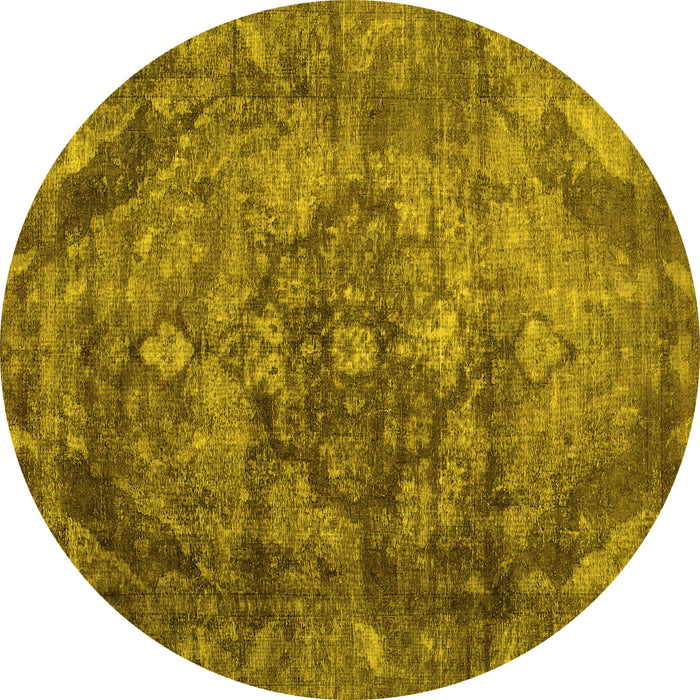 Round Machine Washable Abstract Yellow Contemporary Rug, wshcon1106yw