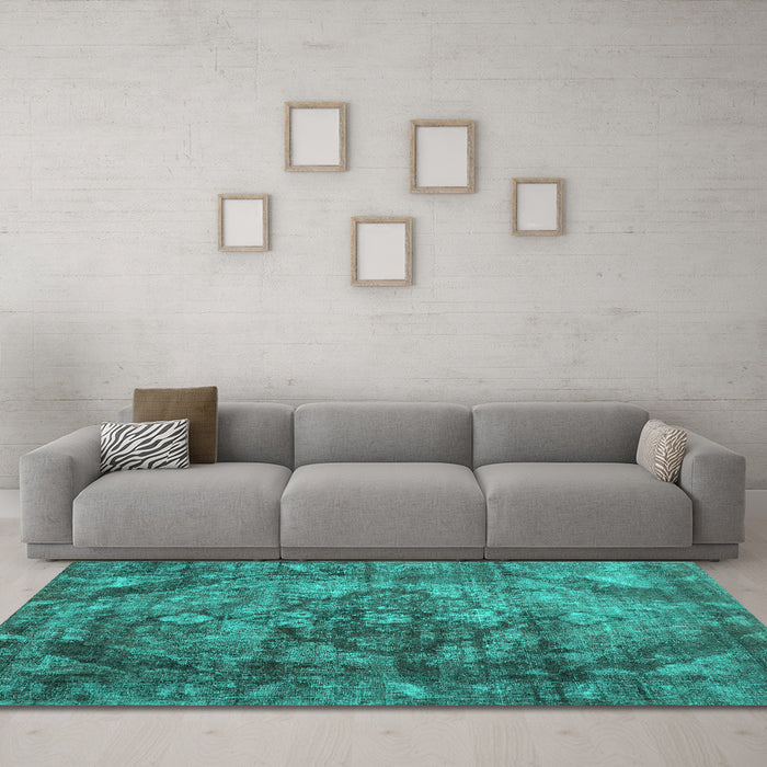 Machine Washable Abstract Turquoise Contemporary Area Rugs in a Living Room,, wshcon1106turq