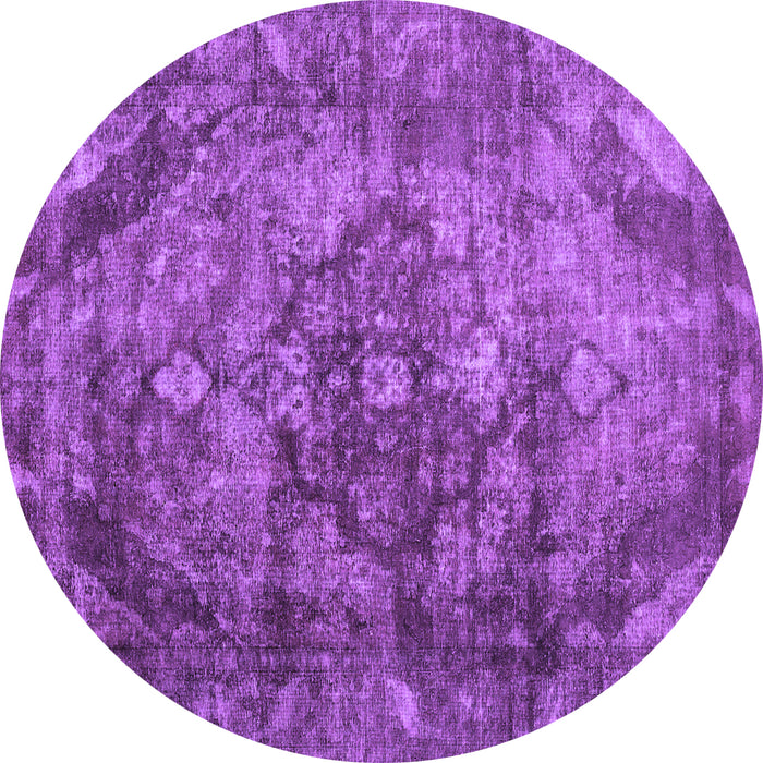 Round Machine Washable Abstract Purple Contemporary Area Rugs, wshcon1106pur