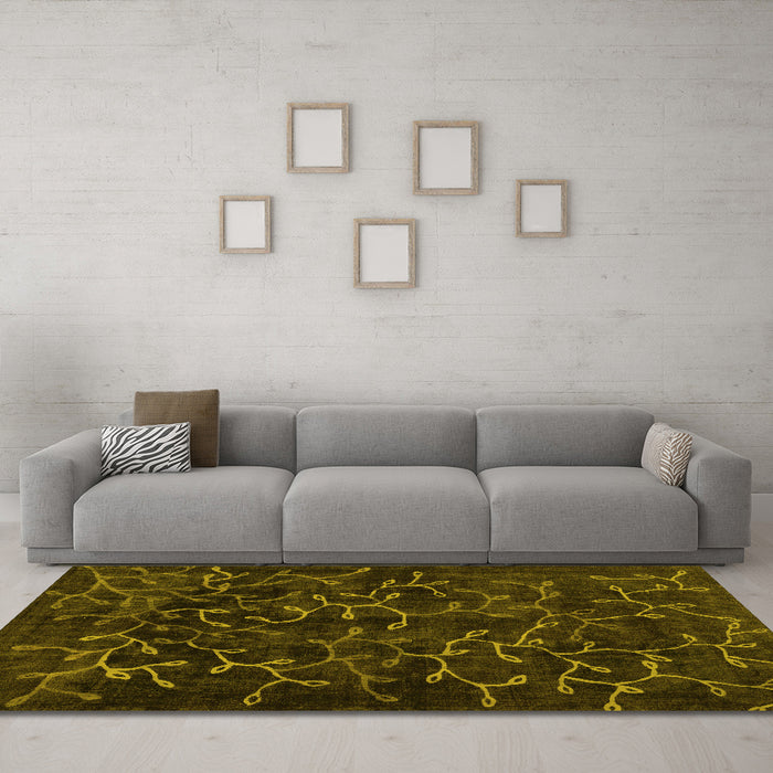 Machine Washable Persian Yellow Bohemian Rug in a Living Room, wshcon1107yw