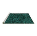 Sideview of Machine Washable Persian Turquoise Bohemian Area Rugs, wshcon1107turq