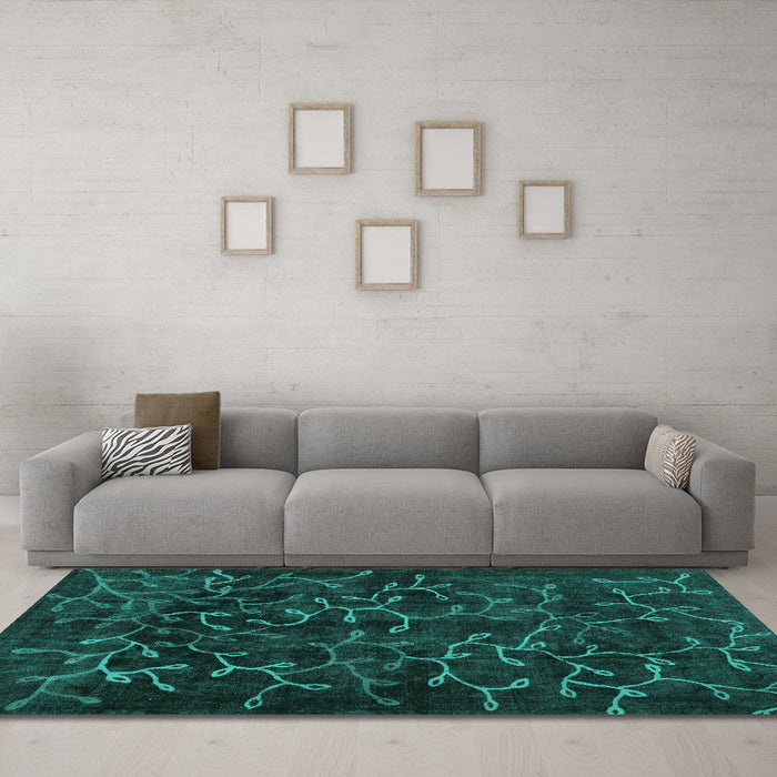 Machine Washable Persian Turquoise Bohemian Area Rugs in a Living Room,, wshcon1107turq