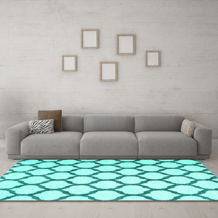 Machine Washable Terrilis Turquoise Contemporary Area Rugs in a Living Room,, wshcon1109turq
