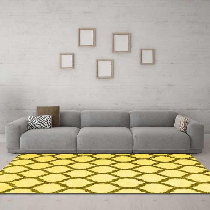 Machine Washable Terrilis Yellow Contemporary Rug in a Living Room, wshcon1109yw