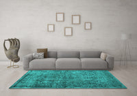 Machine Washable Abstract Turquoise Contemporary Rug, wshcon1110turq