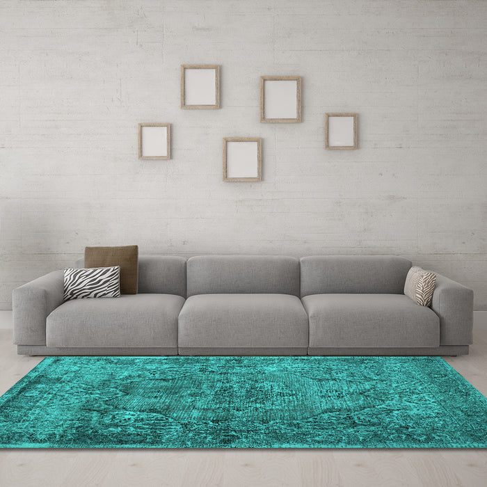 Machine Washable Abstract Turquoise Contemporary Area Rugs in a Living Room,, wshcon1110turq