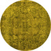 Round Machine Washable Abstract Yellow Contemporary Rug, wshcon1110yw