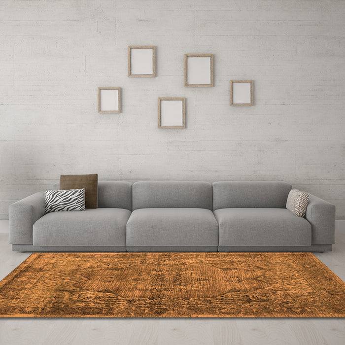 Machine Washable Abstract Orange Contemporary Area Rugs in a Living Room, wshcon1110org