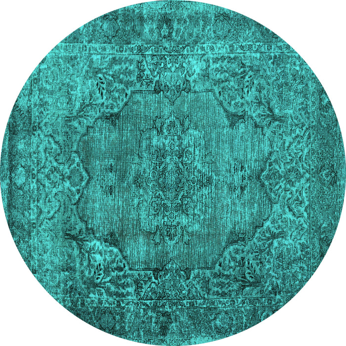 Round Machine Washable Abstract Turquoise Contemporary Area Rugs, wshcon1110turq