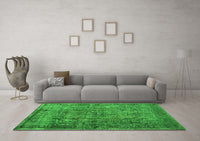 Machine Washable Abstract Green Contemporary Rug, wshcon1110grn