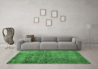 Machine Washable Abstract Emerald Green Contemporary Rug, wshcon1110emgrn