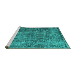 Sideview of Machine Washable Abstract Turquoise Contemporary Area Rugs, wshcon1110turq